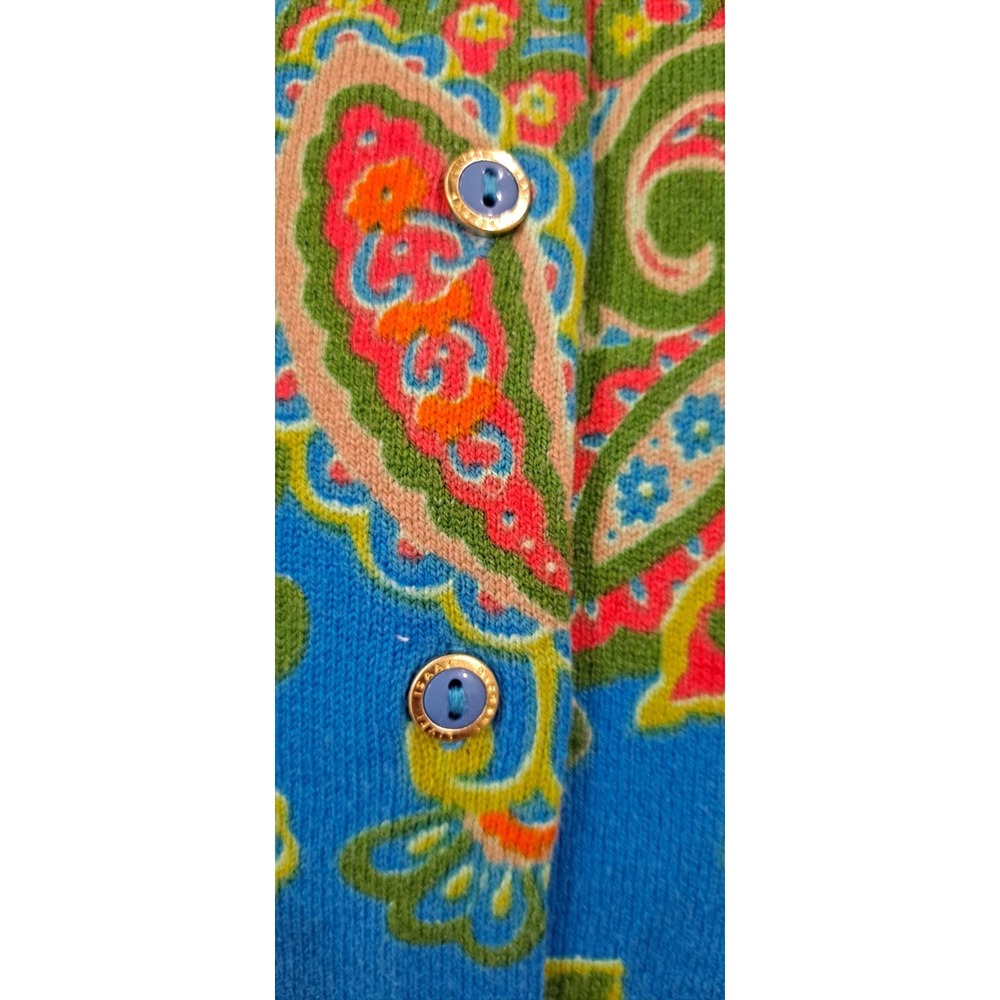 Isaac Mizrahi Live Blue Paisley Knit Cardigan XL Sweater Button Lightweight Soft - Picture 4 of 4